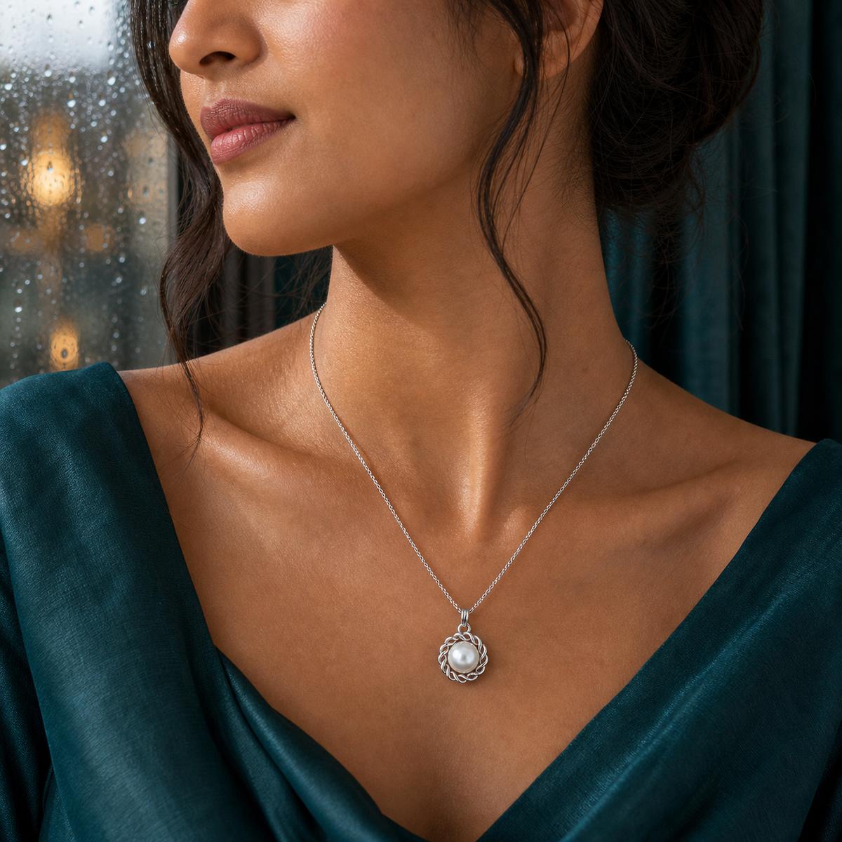 Silver Luna Pearl Halo Pendant product image 6