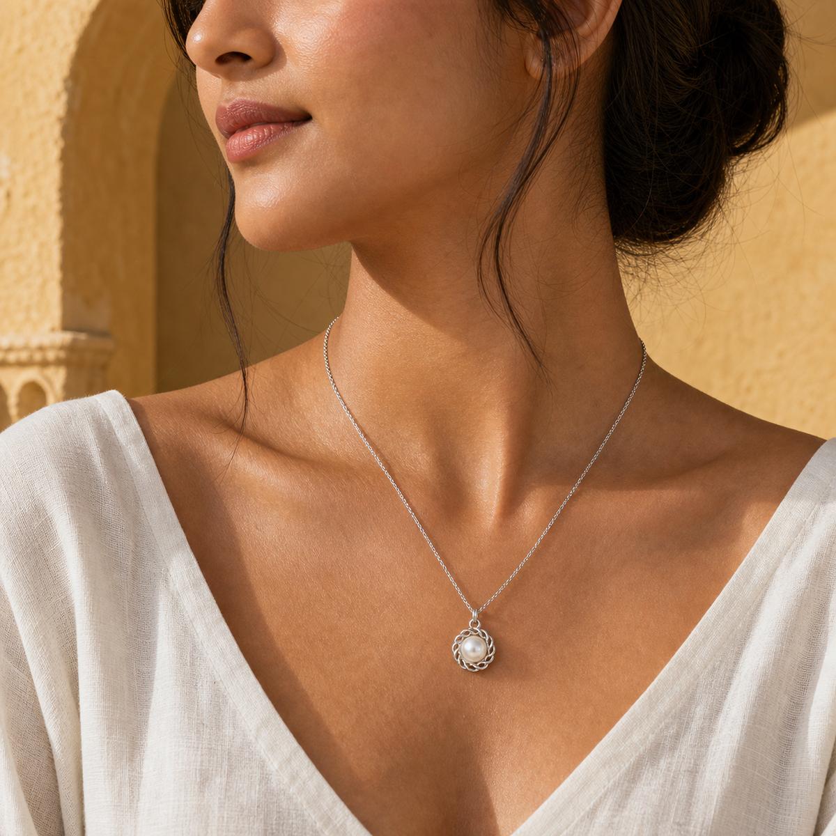 Silver Luna Pearl Halo Pendant product image 8