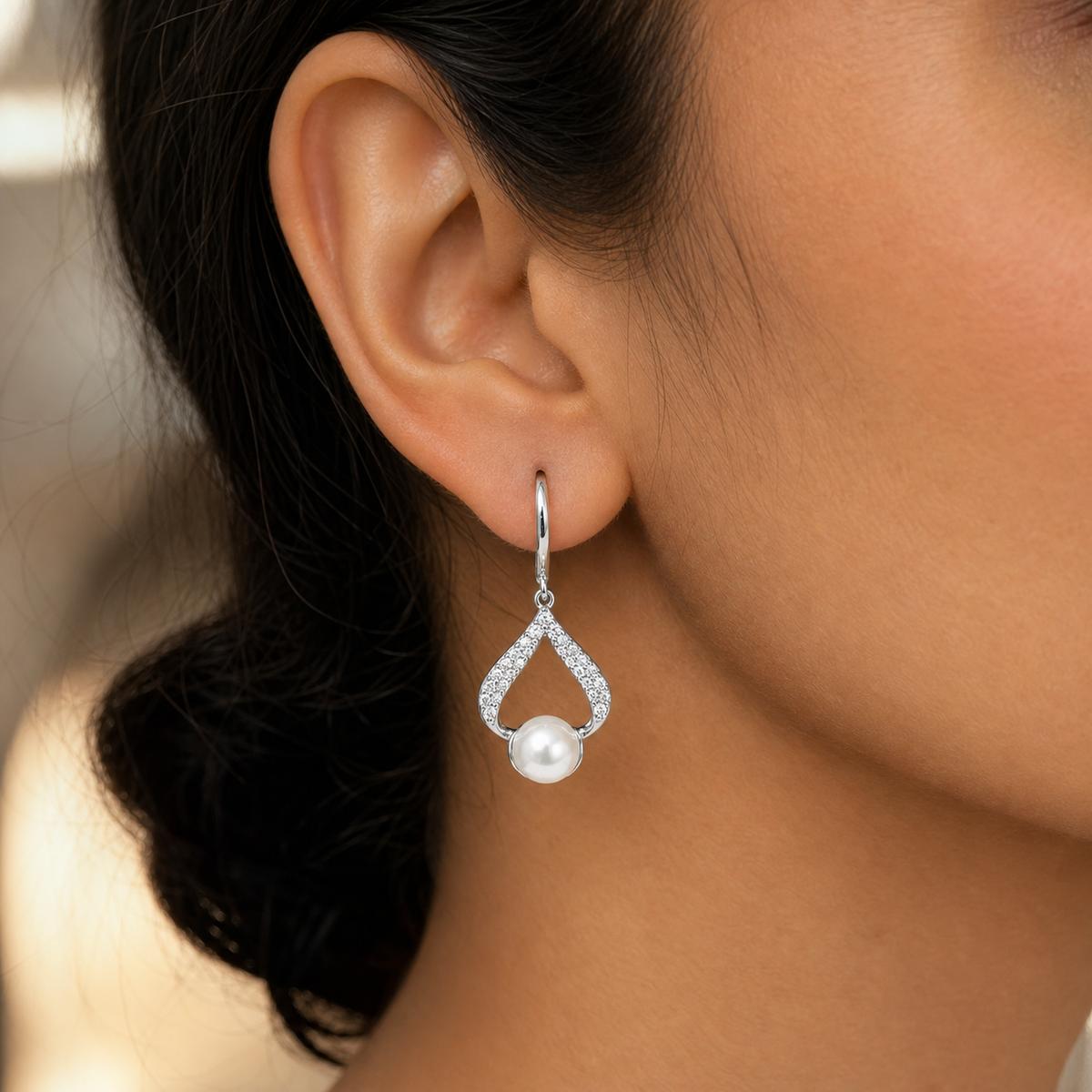 Silver Luna Pearl Loop Earrings product image 7