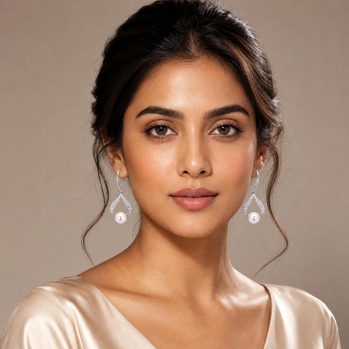 Silver Luna Pearl Loop Earrings product image 8