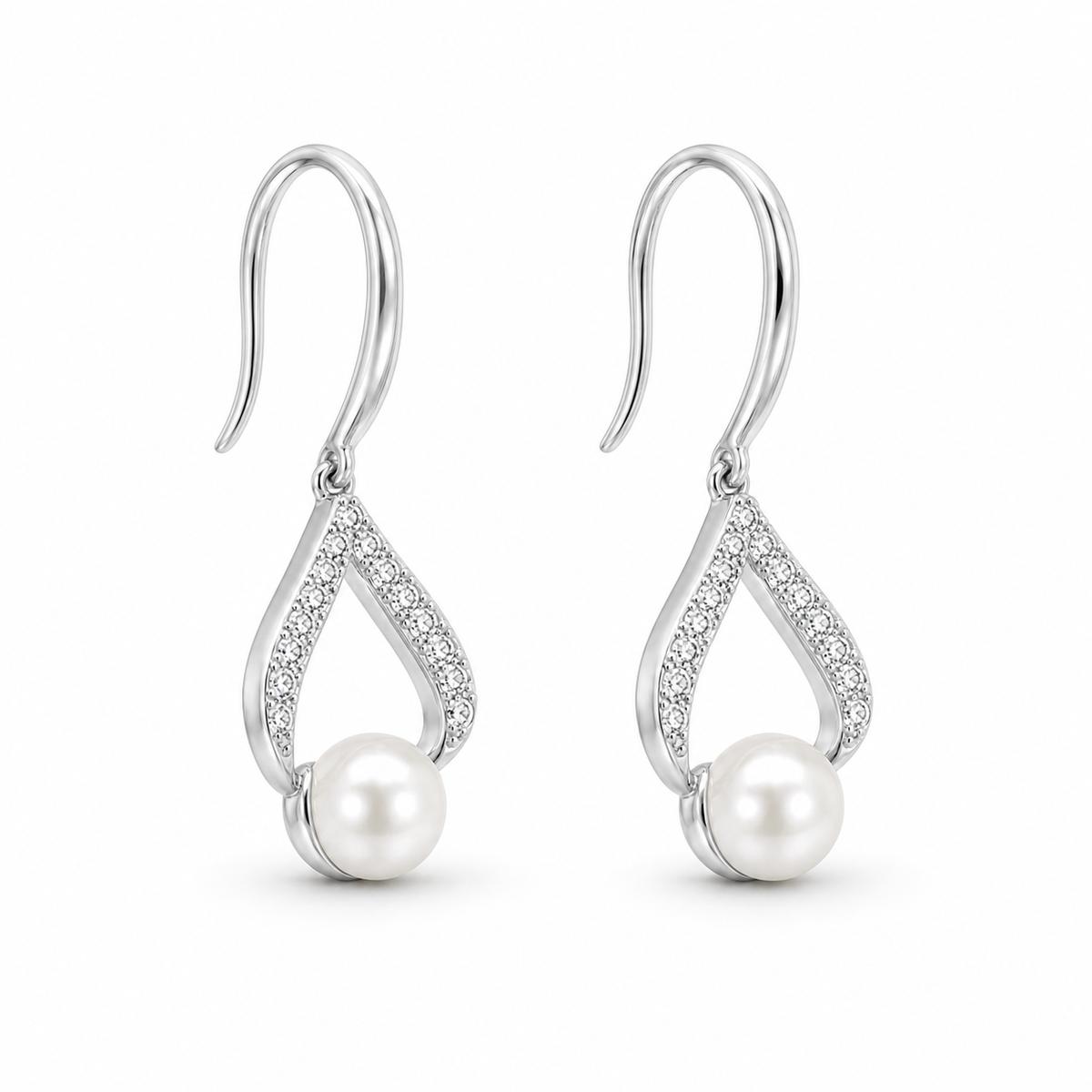 Silver Luna Pearl Loop Earrings product image 3