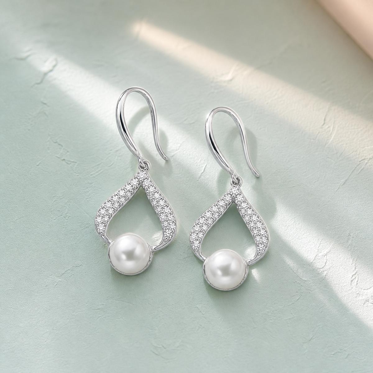Silver Luna Pearl Loop Earrings product image 5