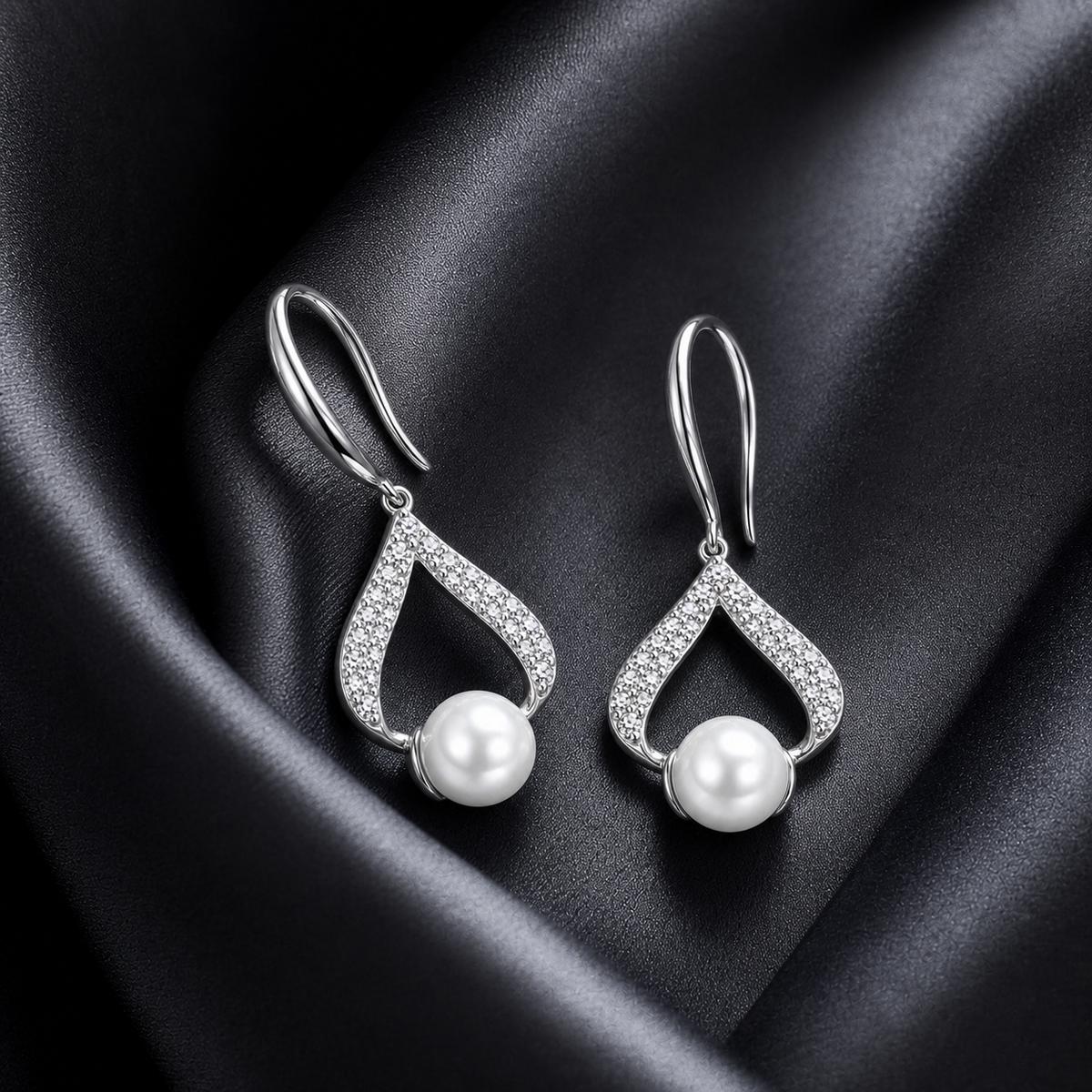Silver Luna Pearl Loop Earrings product image 6