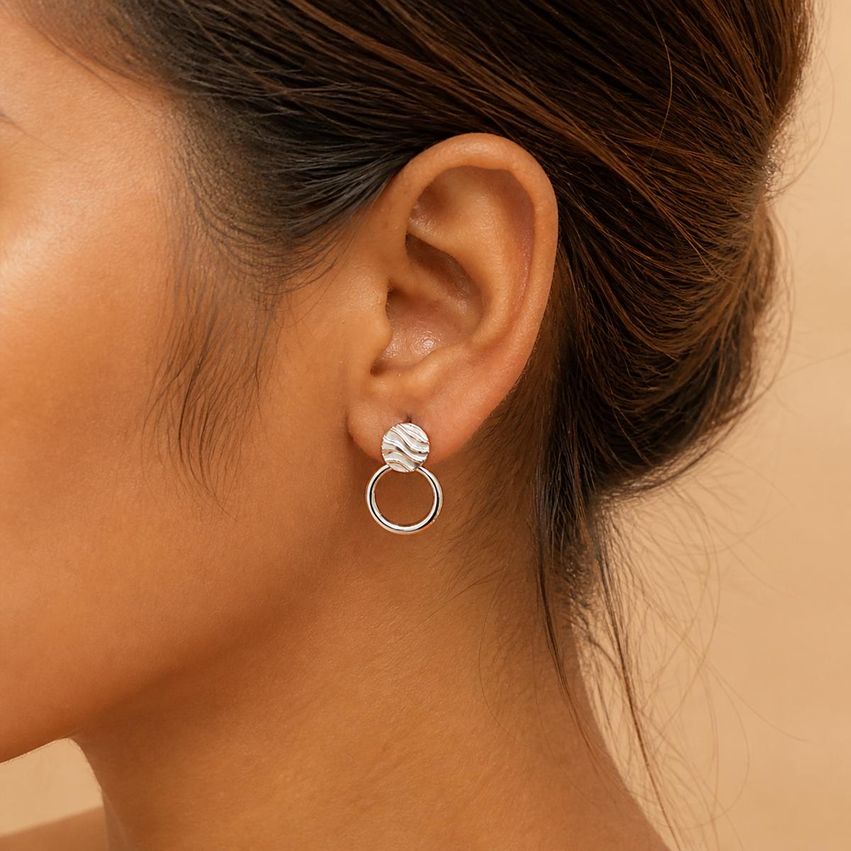 Silver Luna Ribbed Ring Earrings product image 3