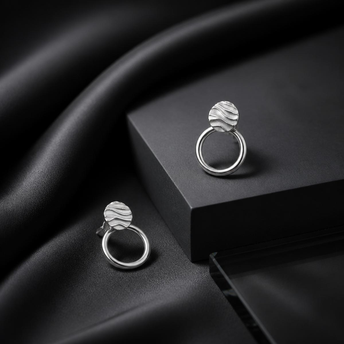 Silver Luna Ribbed Ring Earrings product image 5