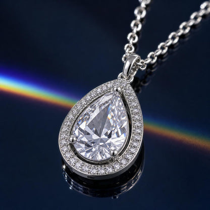 Silver Mira Pear Halo Pendant design detail