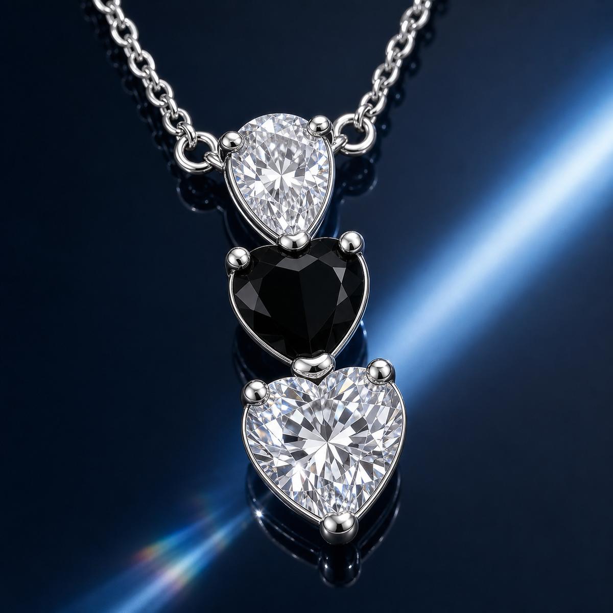 Silver Noir Heart Cascade Necklace design detail
