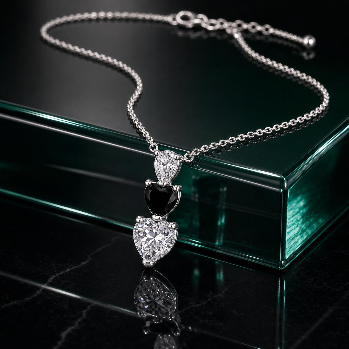 Silver Noir Heart Cascade Necklace product image 3