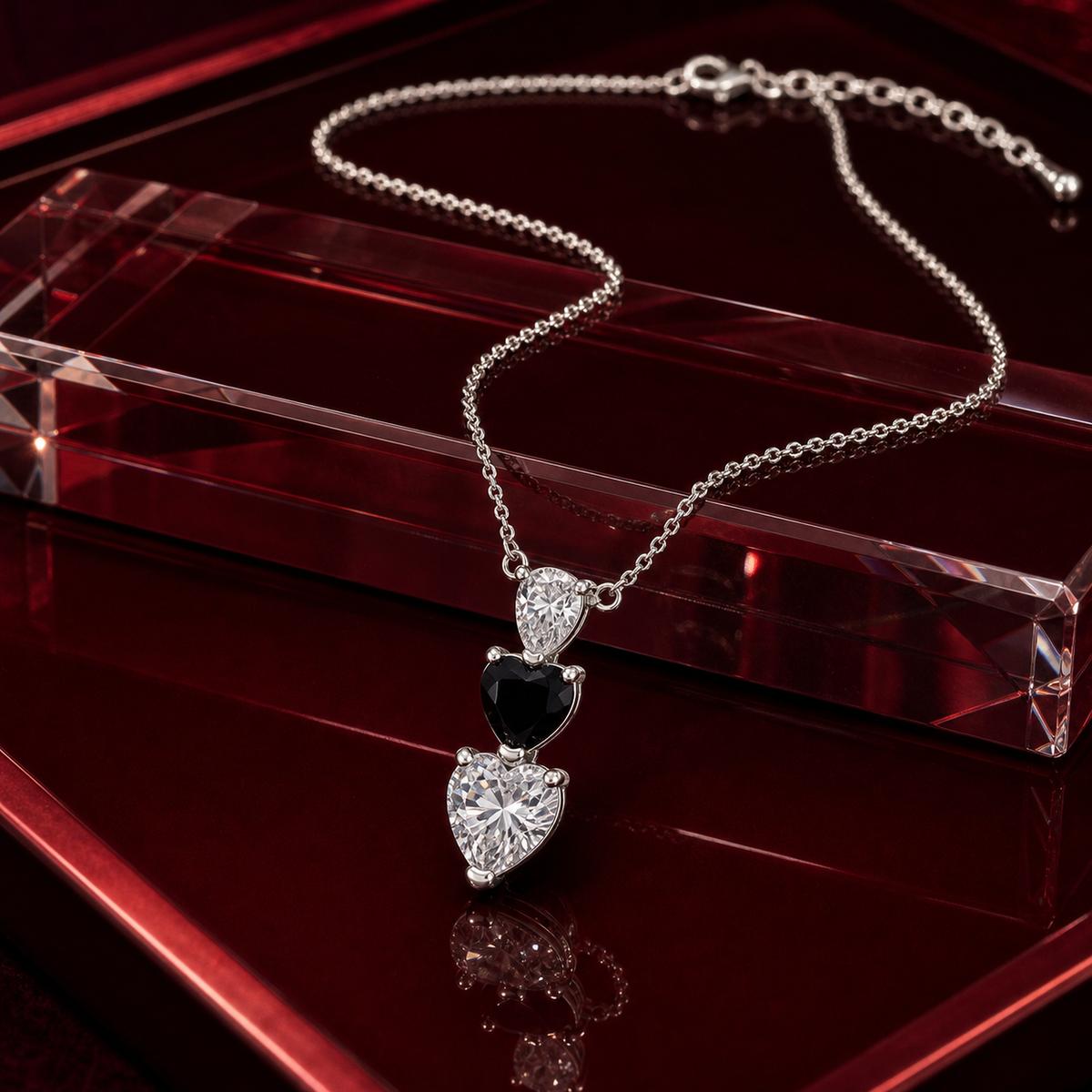 Silver Noir Heart Cascade Necklace product image 4