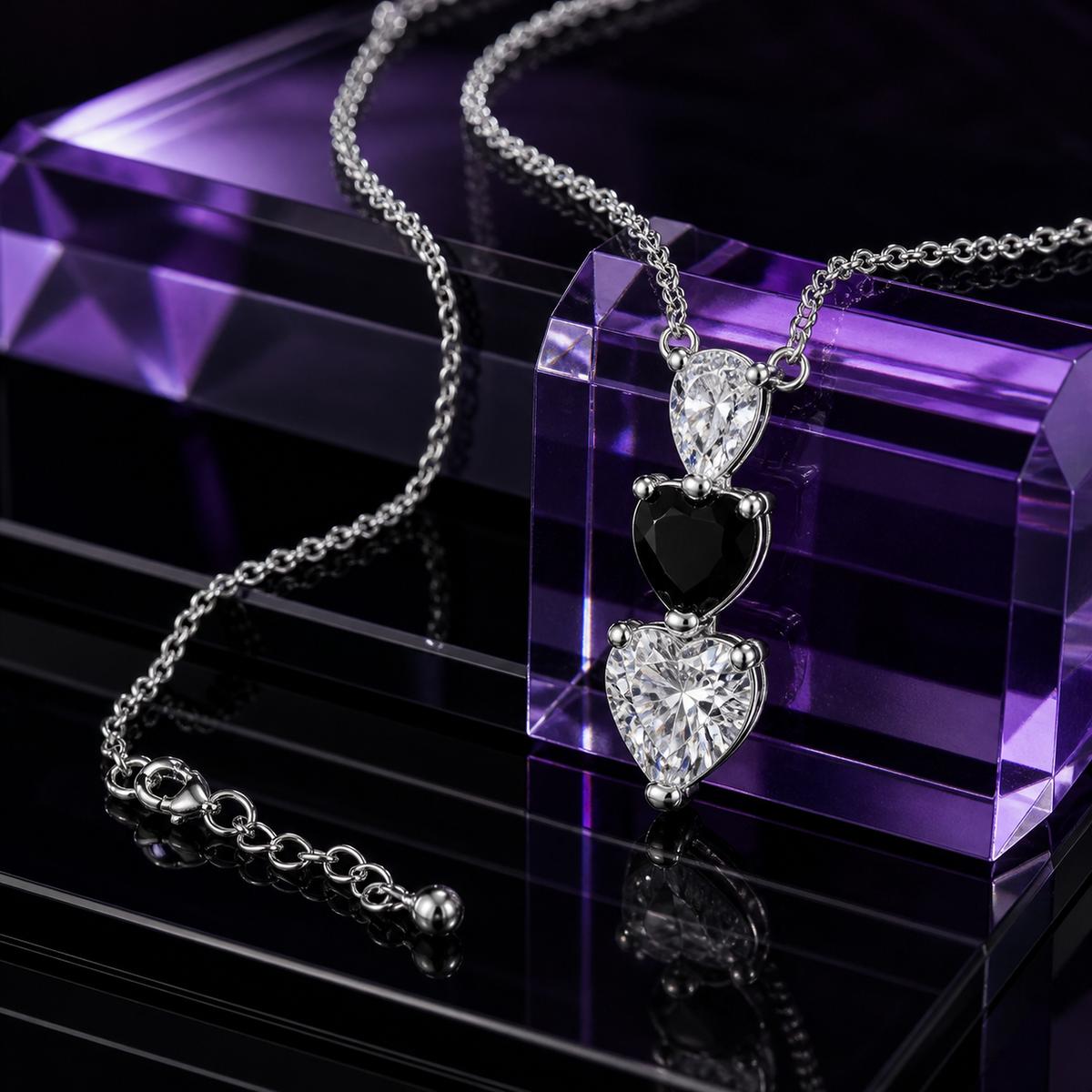 Silver Noir Heart Cascade Necklace product image 7