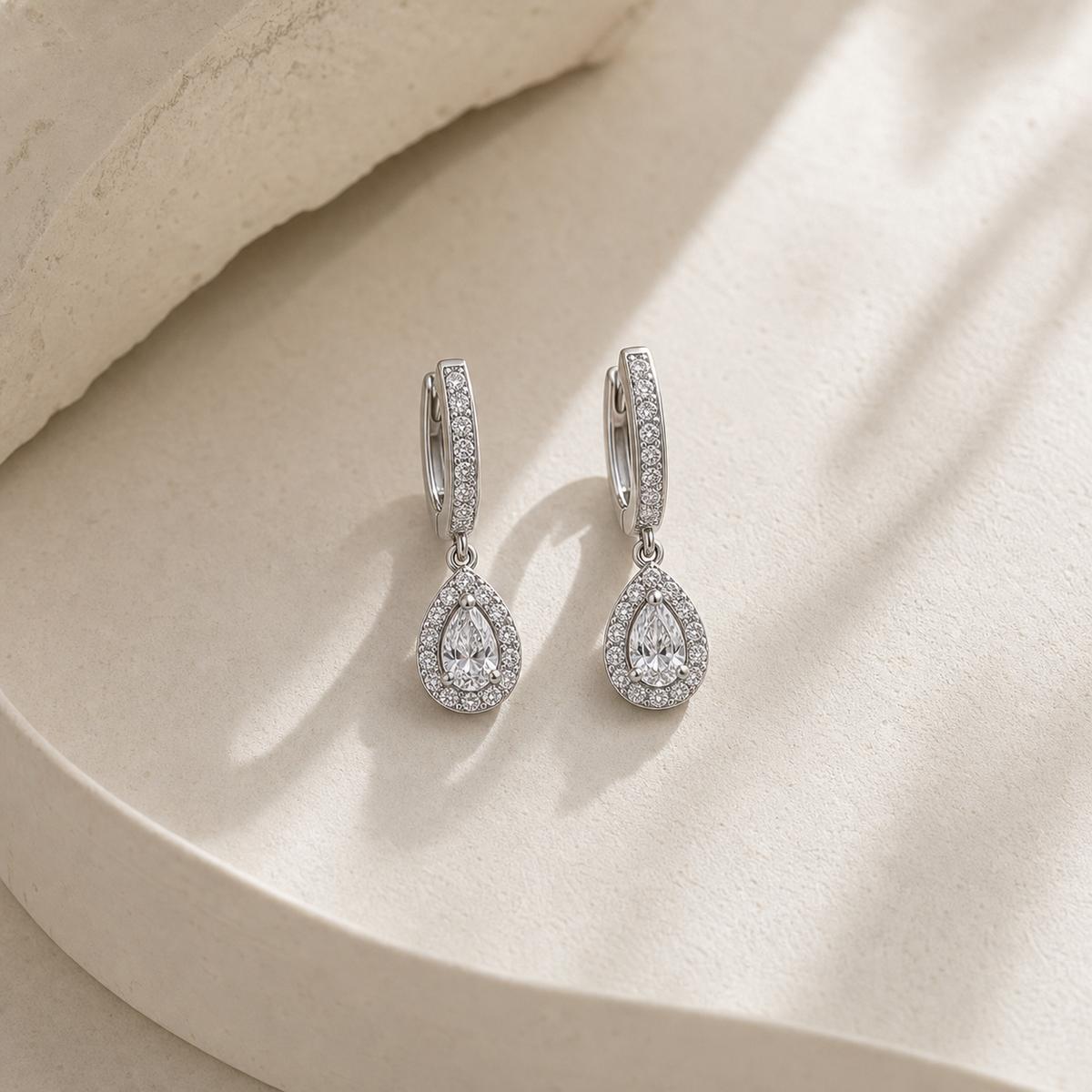 Silver Noor Pear Huggie Earrings product image 5