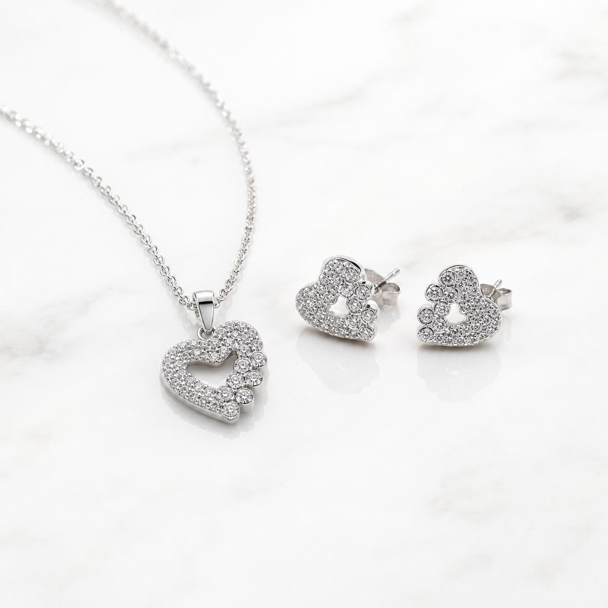 Silver Open Heart Halo Jewellery Set product image 1