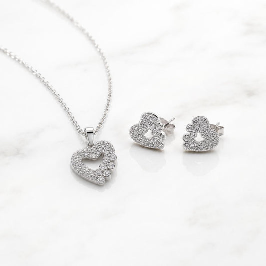 Silver Open Heart Halo Jewellery Set product image 1