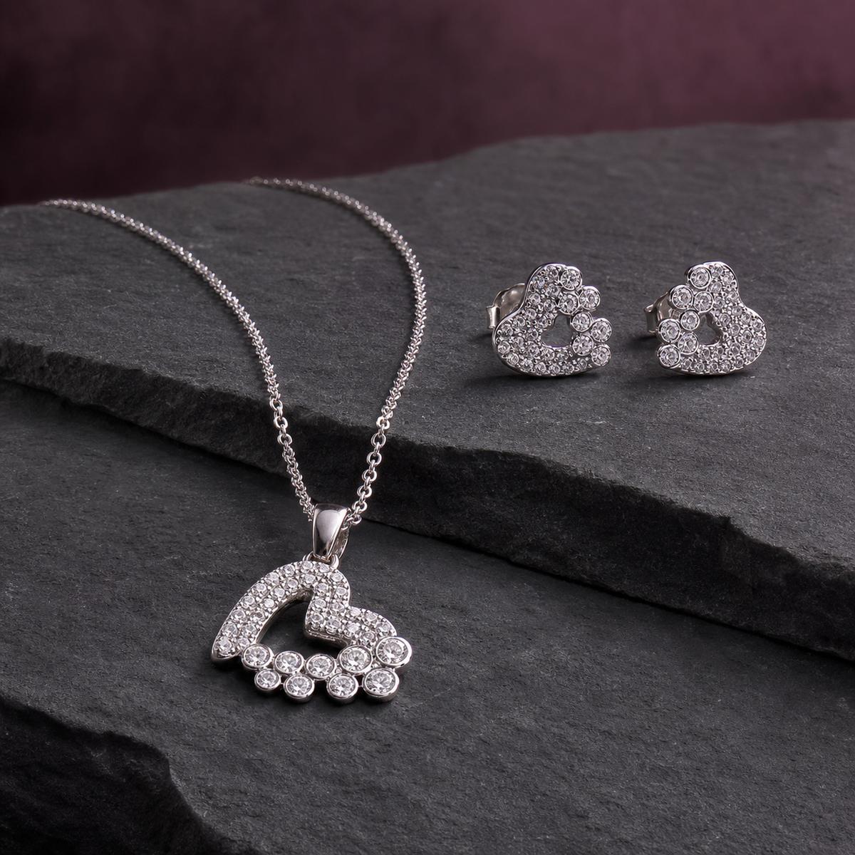 Silver Open Heart Halo Jewellery Set product image 2