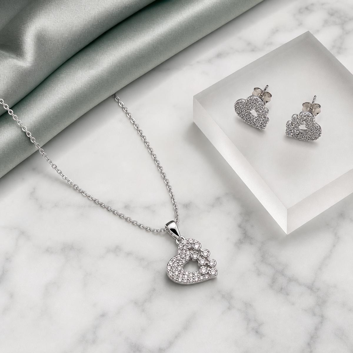 Silver Open Heart Halo Jewellery Set product image 3