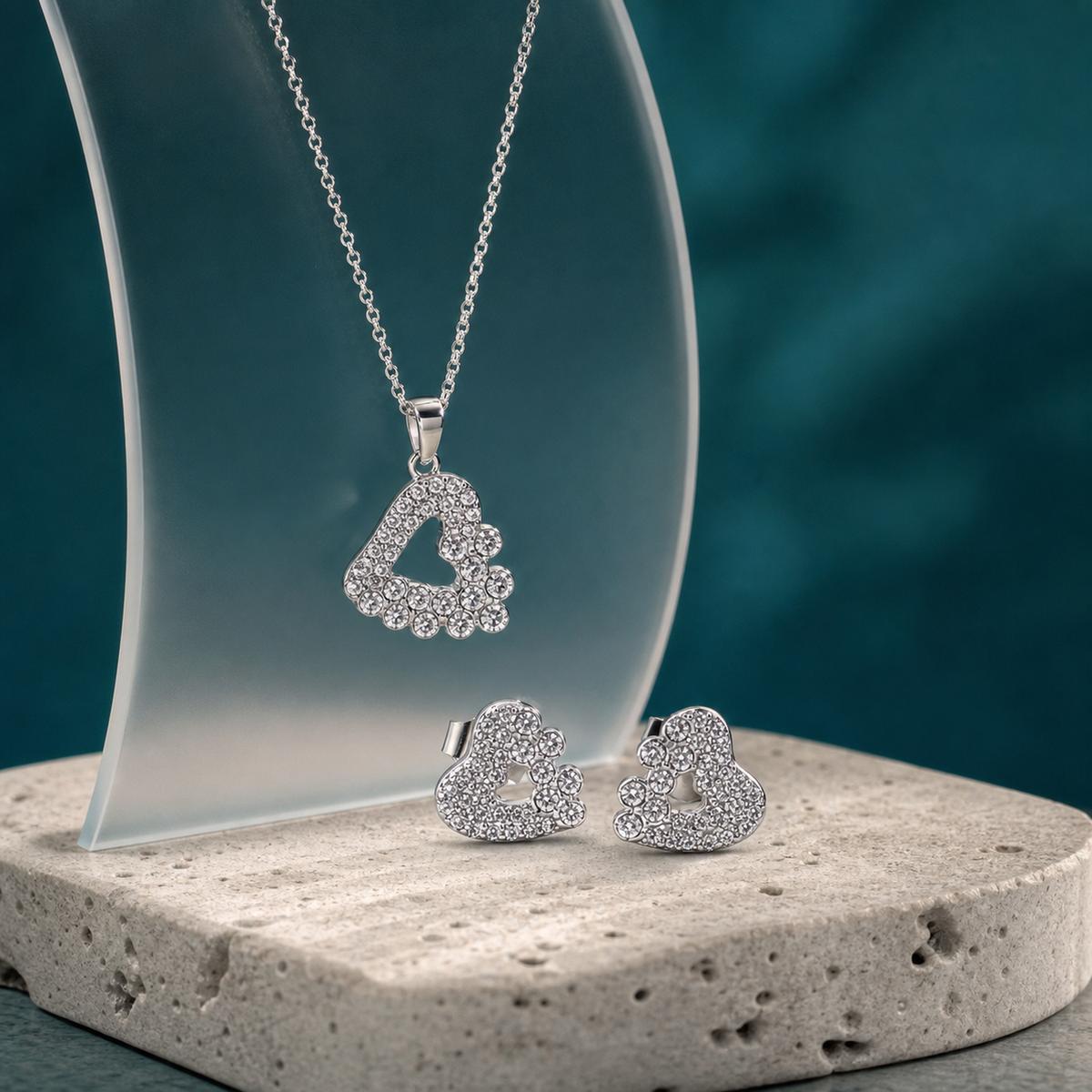 Silver Open Heart Halo Jewellery Set product image 5