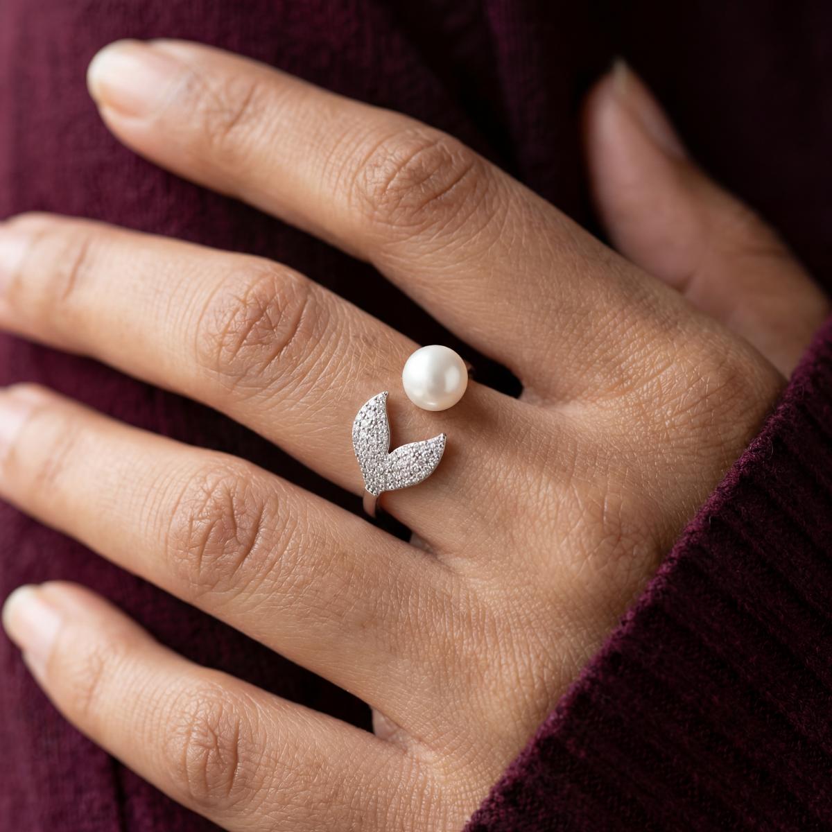 Silver Adjustable Pearl Bloom Ring product image 5