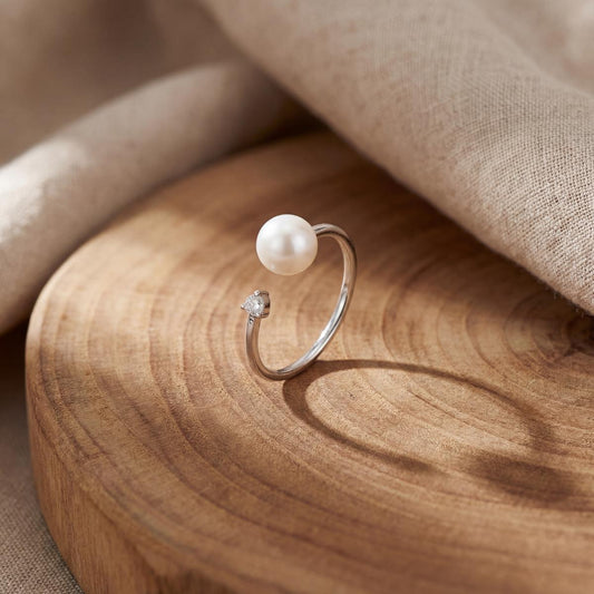 Silver Adjustable Pearl Duo Ring product image 2