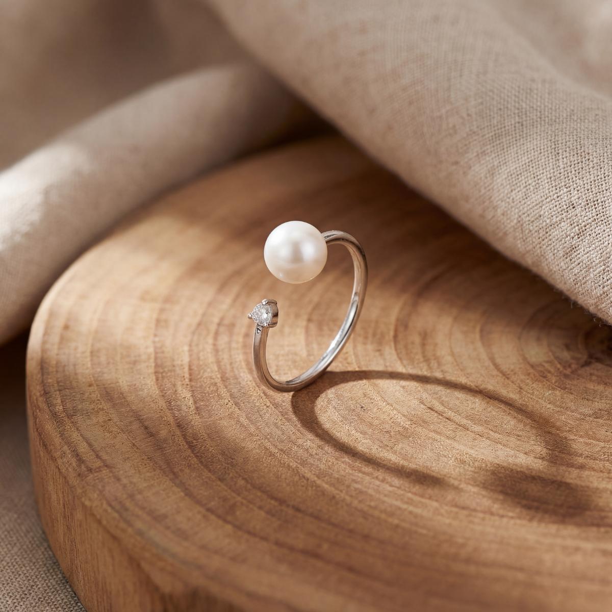 Silver Adjustable Pearl Duo Ring product image 2