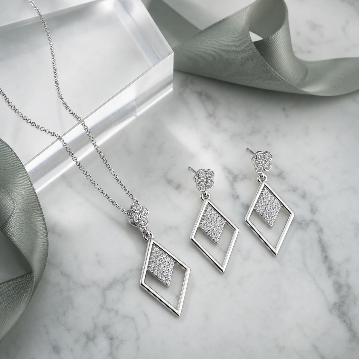 Silver Prism Diamond Drop Jewellery Set product image 3