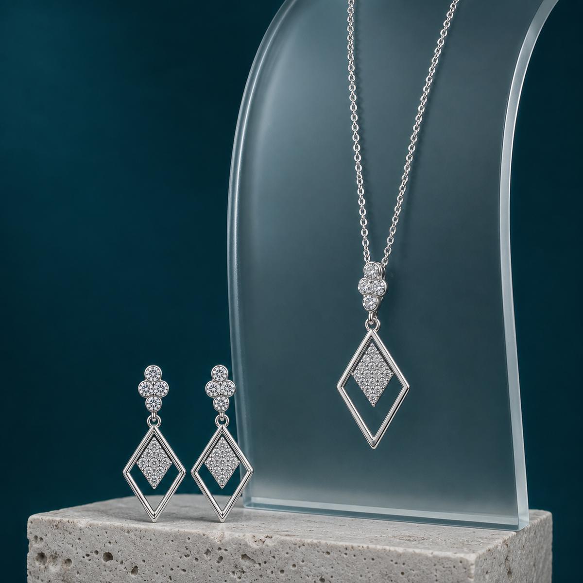 Silver Prism Diamond Drop Jewellery Set product image 5