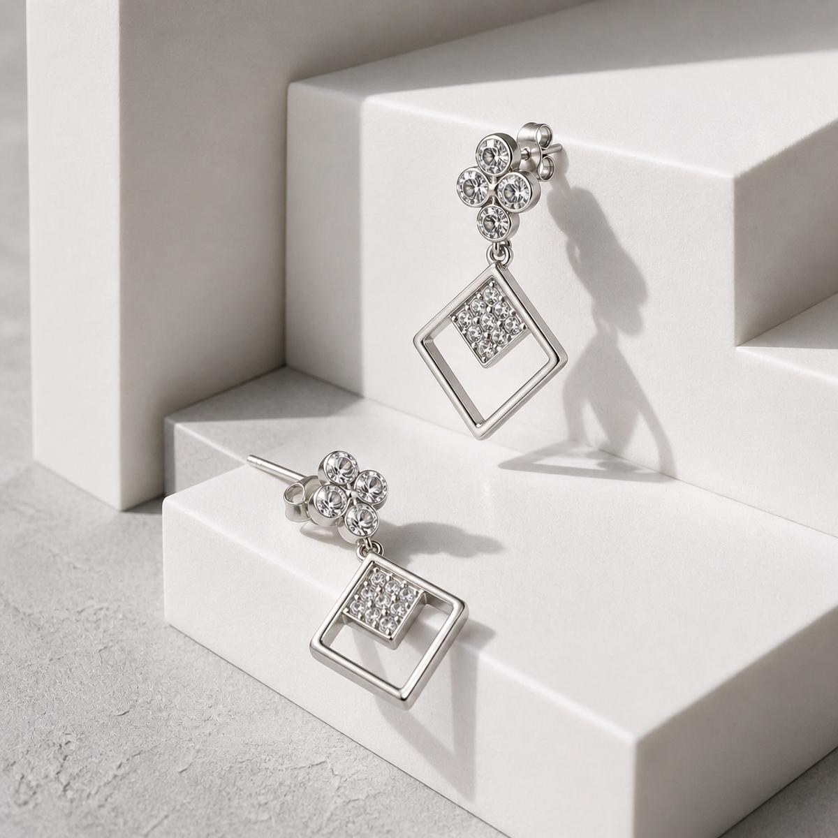 Silver Prism Floral Diamond Drop Earrings product image 6