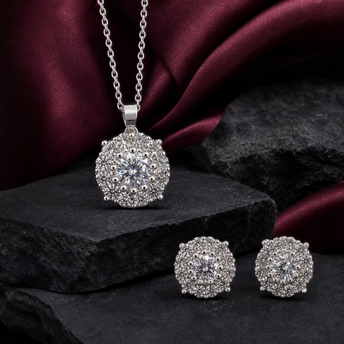 Silver Rosette Cluster Jewellery Set product image 2