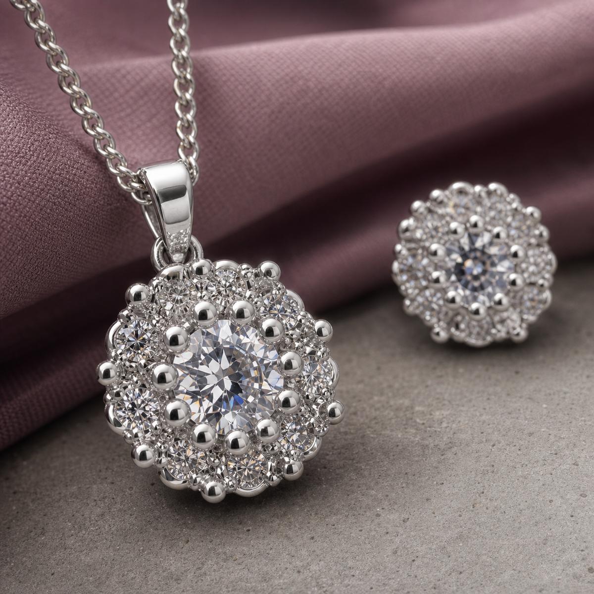 Silver Rosette Cluster Jewellery Set product image 4