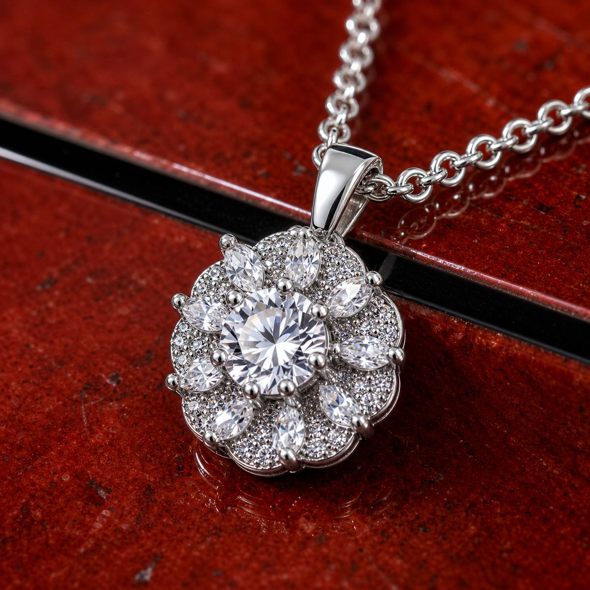 Silver Rosette Halo Pendant design detail