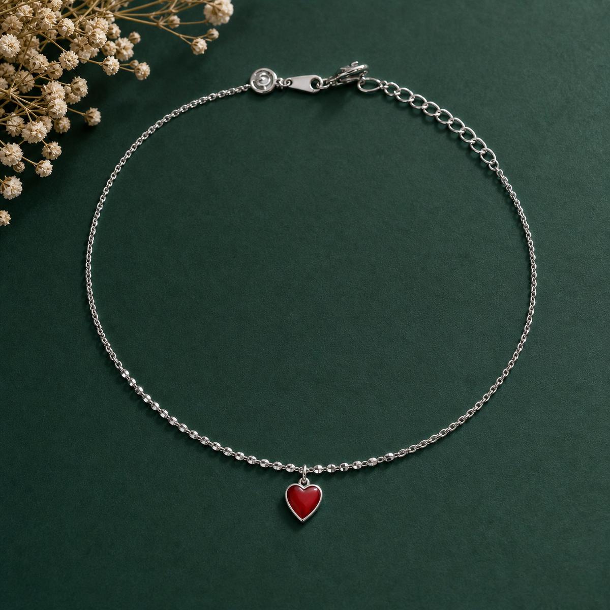 Silver Ruby Heart Anklet product image 3