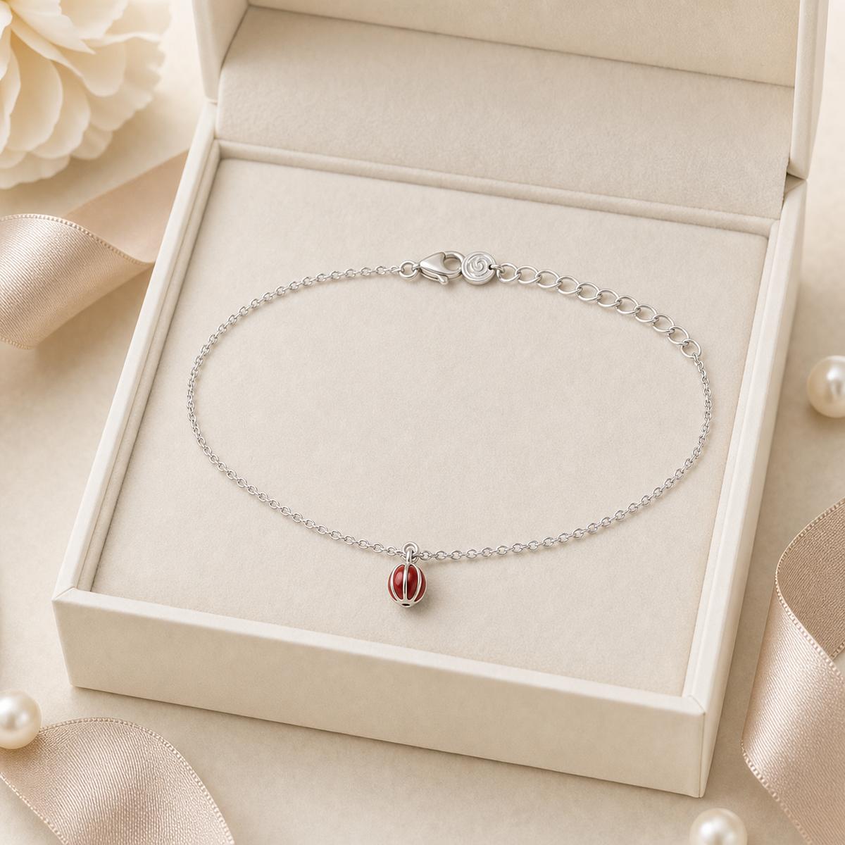 Silver Ruby Orb Anklet Ratniva jewellery packaging