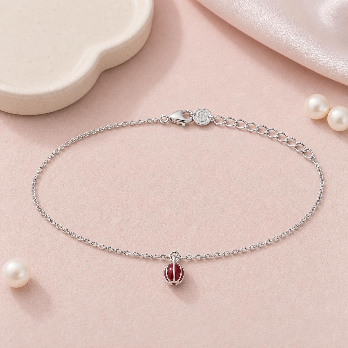 Silver Ruby Orb Anklet product image 2