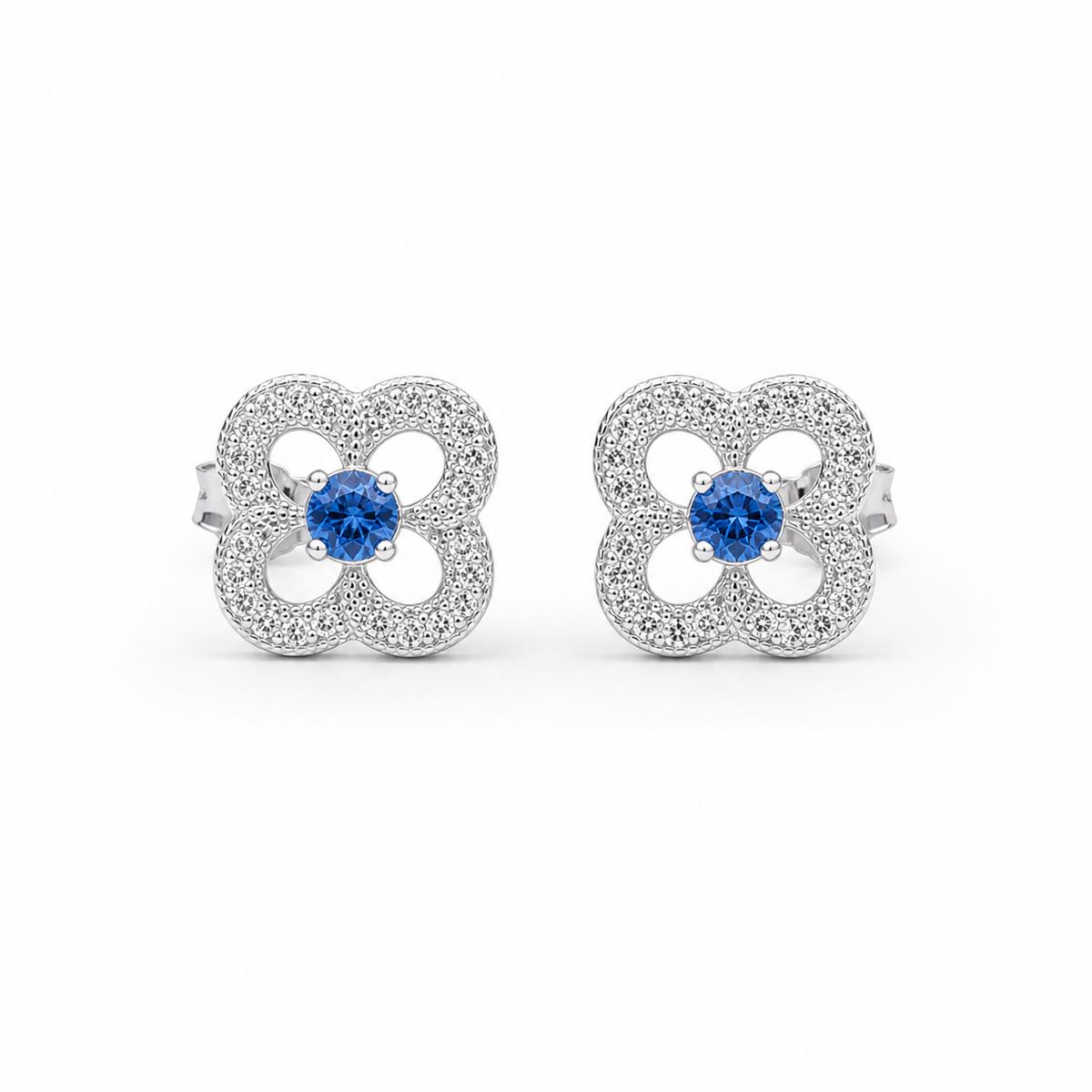 Silver Sapphire Clover Bloom Earrings product image 1