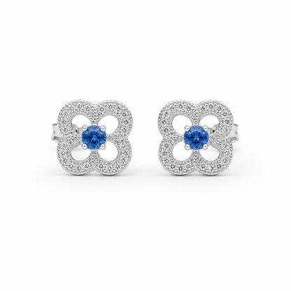 Silver Sapphire Clover Bloom Earrings product image 1