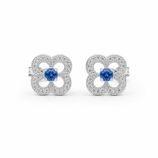 Silver Sapphire Clover Bloom Earrings product image 1