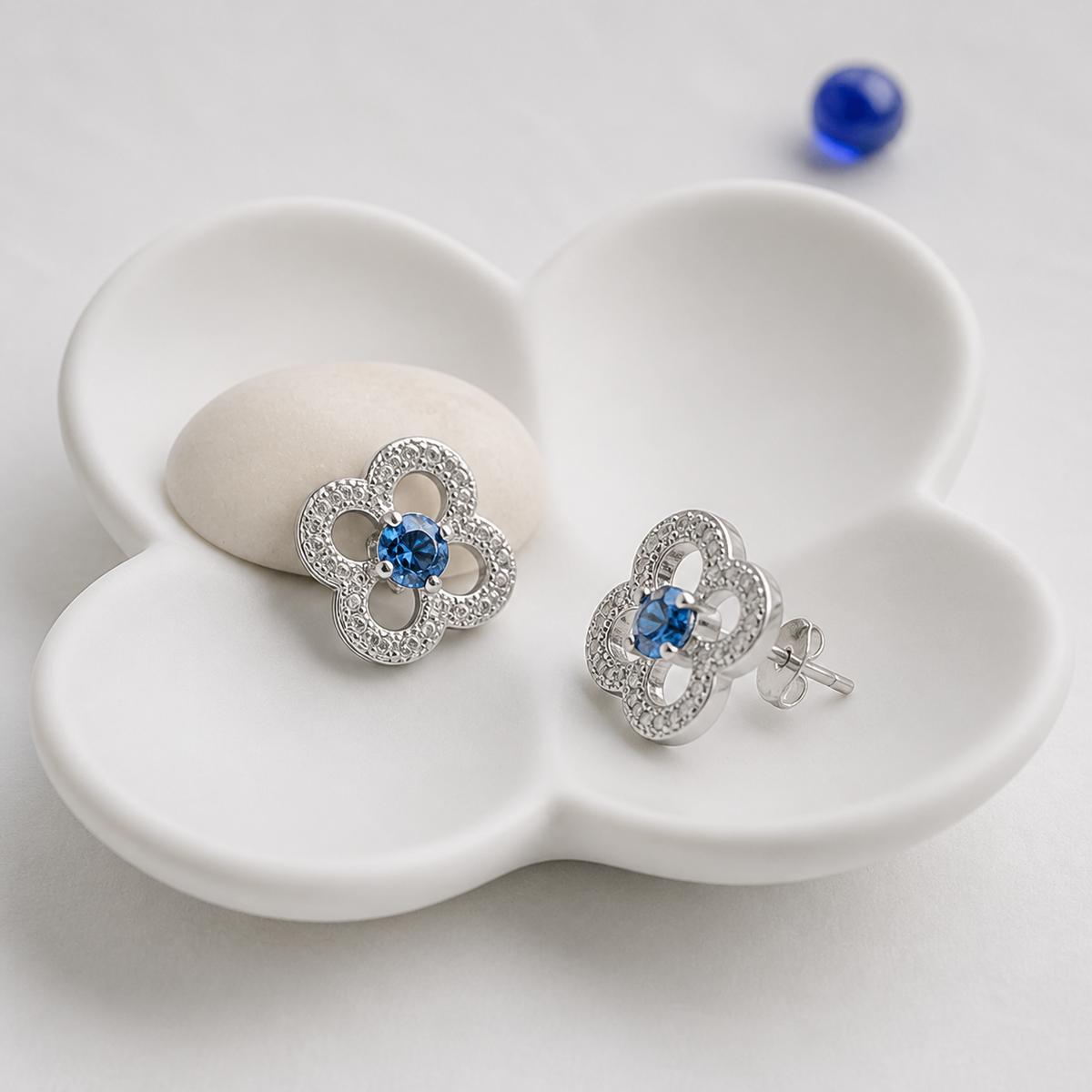 Silver Sapphire Clover Bloom Earrings product image 2