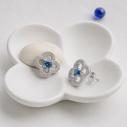 Silver Sapphire Clover Bloom Earrings product image 2