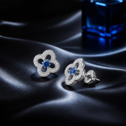Silver Sapphire Clover Bloom Earrings product image 3