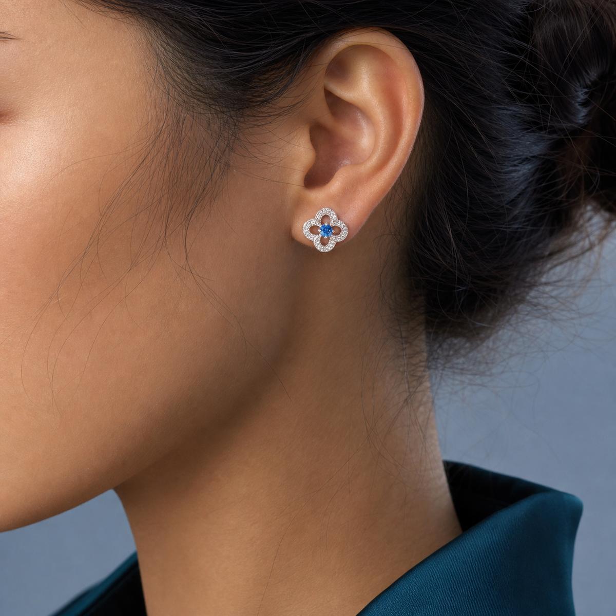 Silver Sapphire Clover Bloom Earrings product image 4