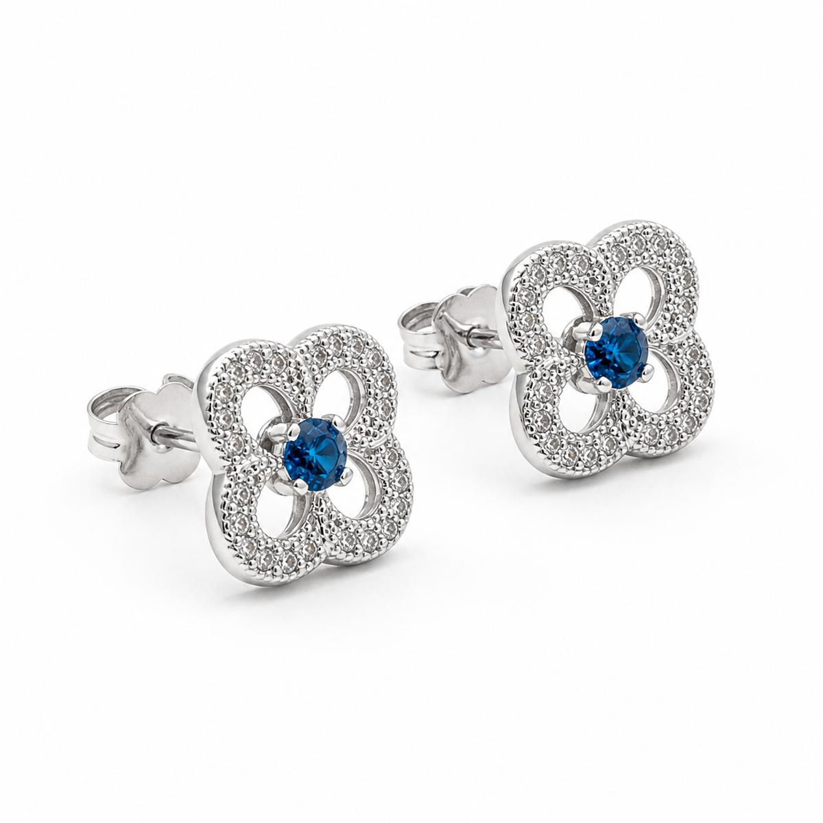 Silver Sapphire Clover Bloom Earrings product image 6