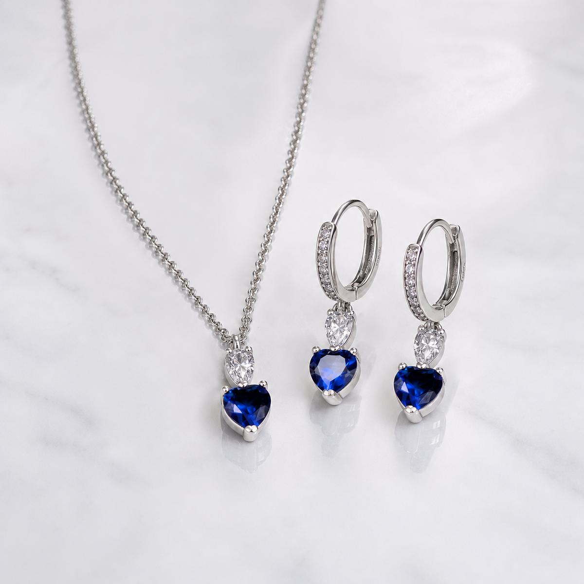 Silver Sapphire Heart Drop Jewellery Set product image 1