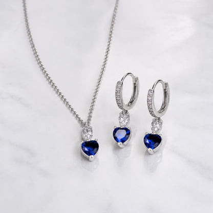 Silver Sapphire Heart Drop Jewellery Set product image 1