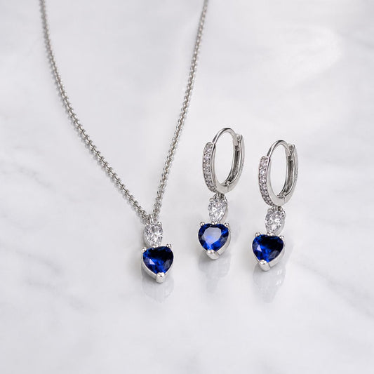 Silver Sapphire Heart Drop Jewellery Set product image 1