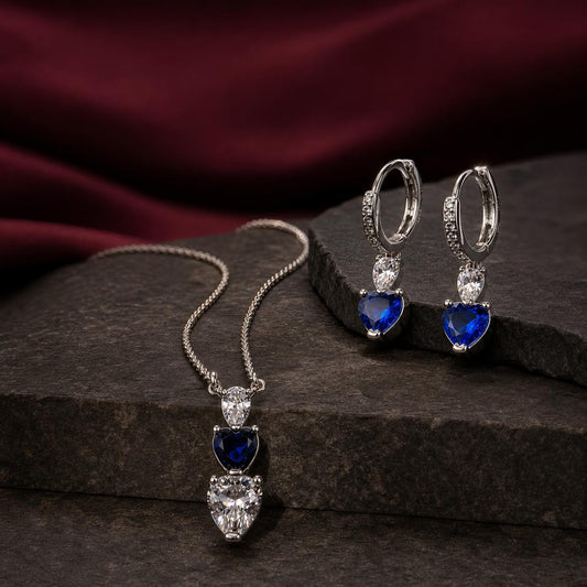 Silver Sapphire Heart Drop Jewellery Set product image 2