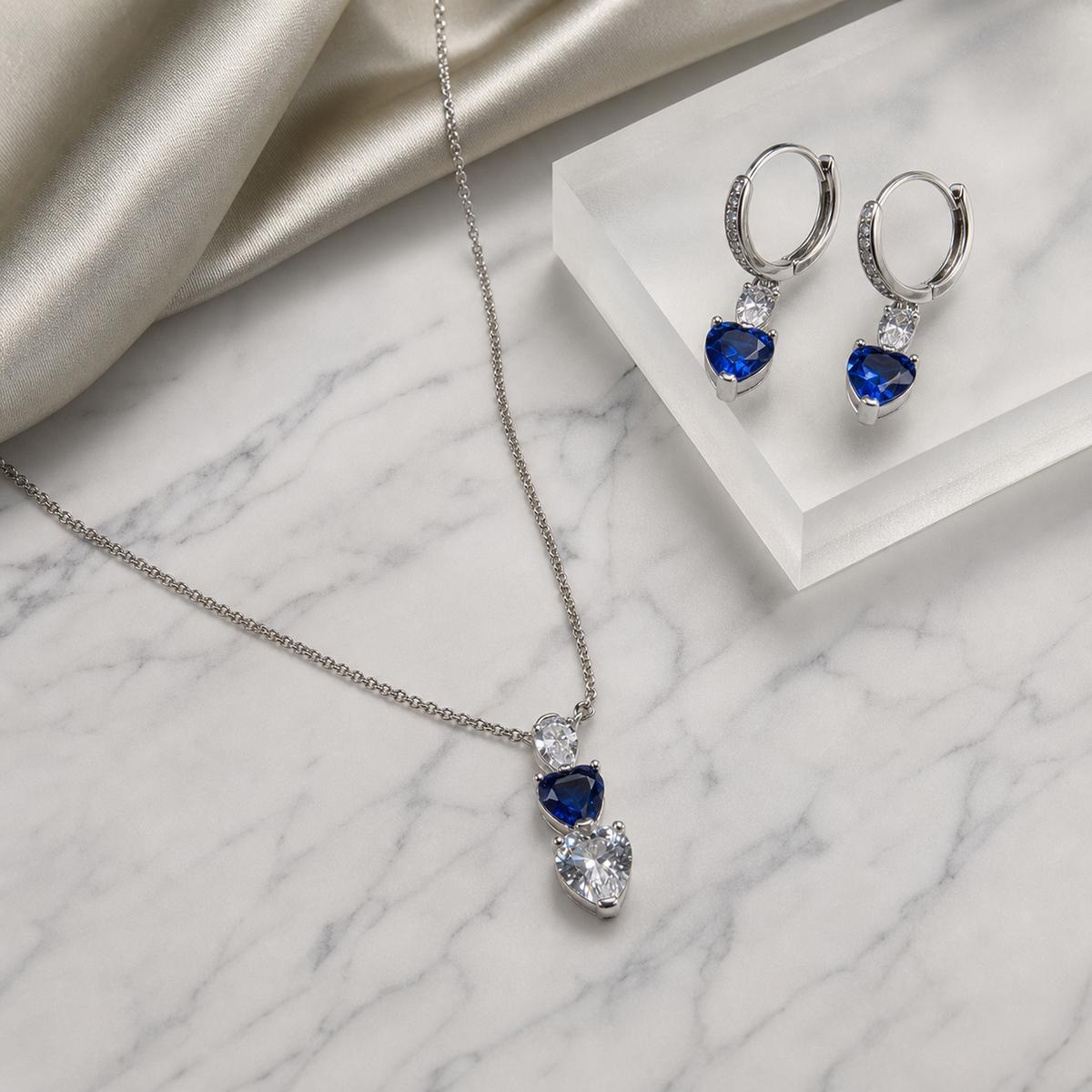 Silver Sapphire Heart Drop Jewellery Set product image 3
