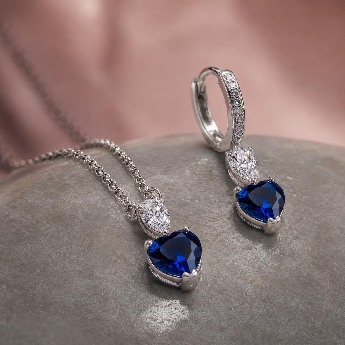 Silver Sapphire Heart Drop Jewellery Set product image 4
