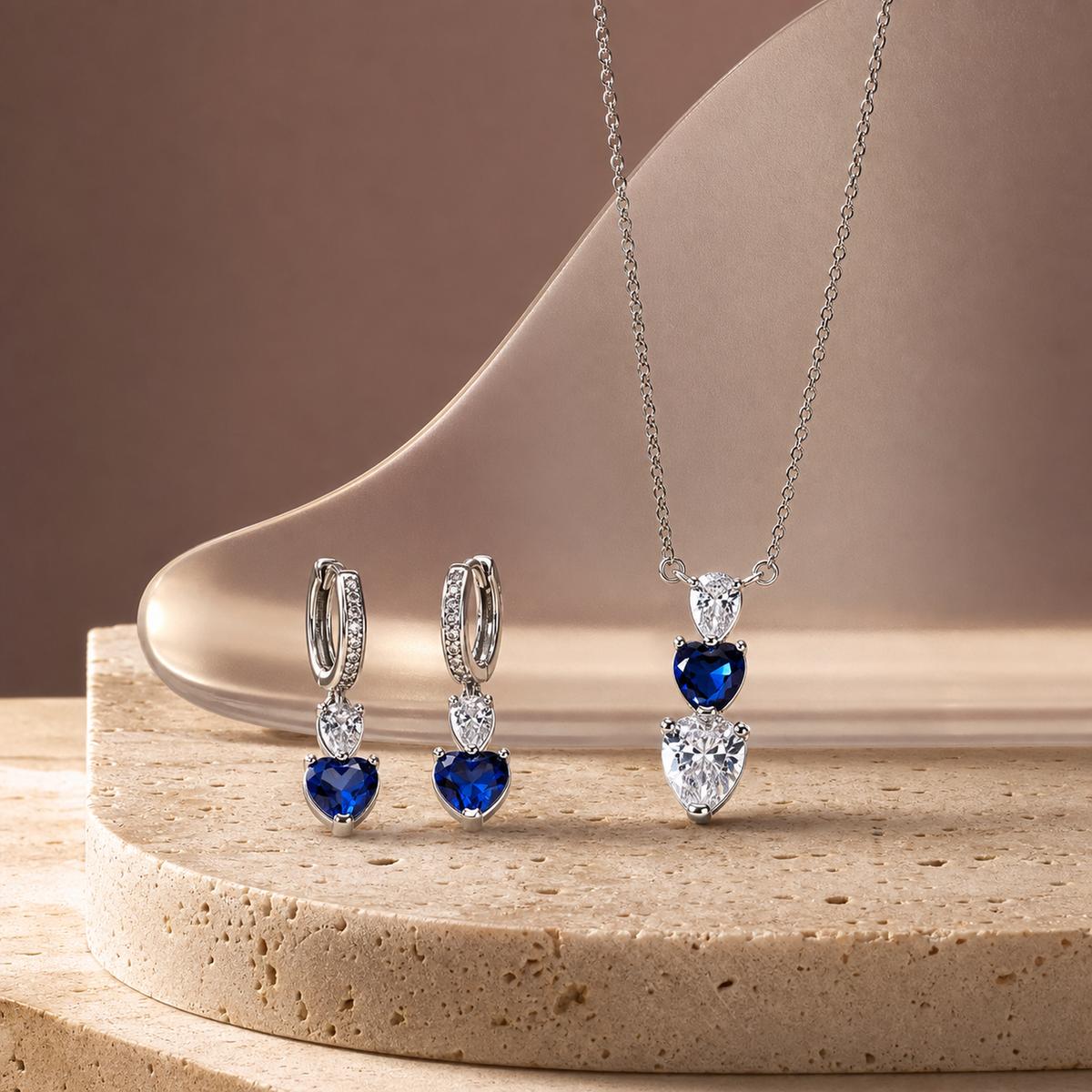 Silver Sapphire Heart Drop Jewellery Set product image 5