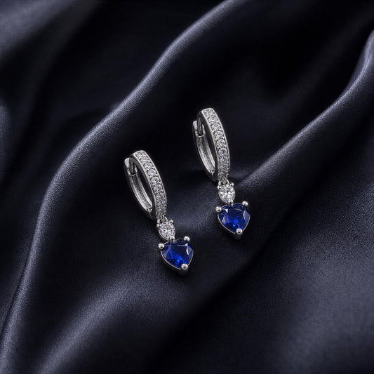 Silver Sapphire Heart Huggie Earrings product image 2