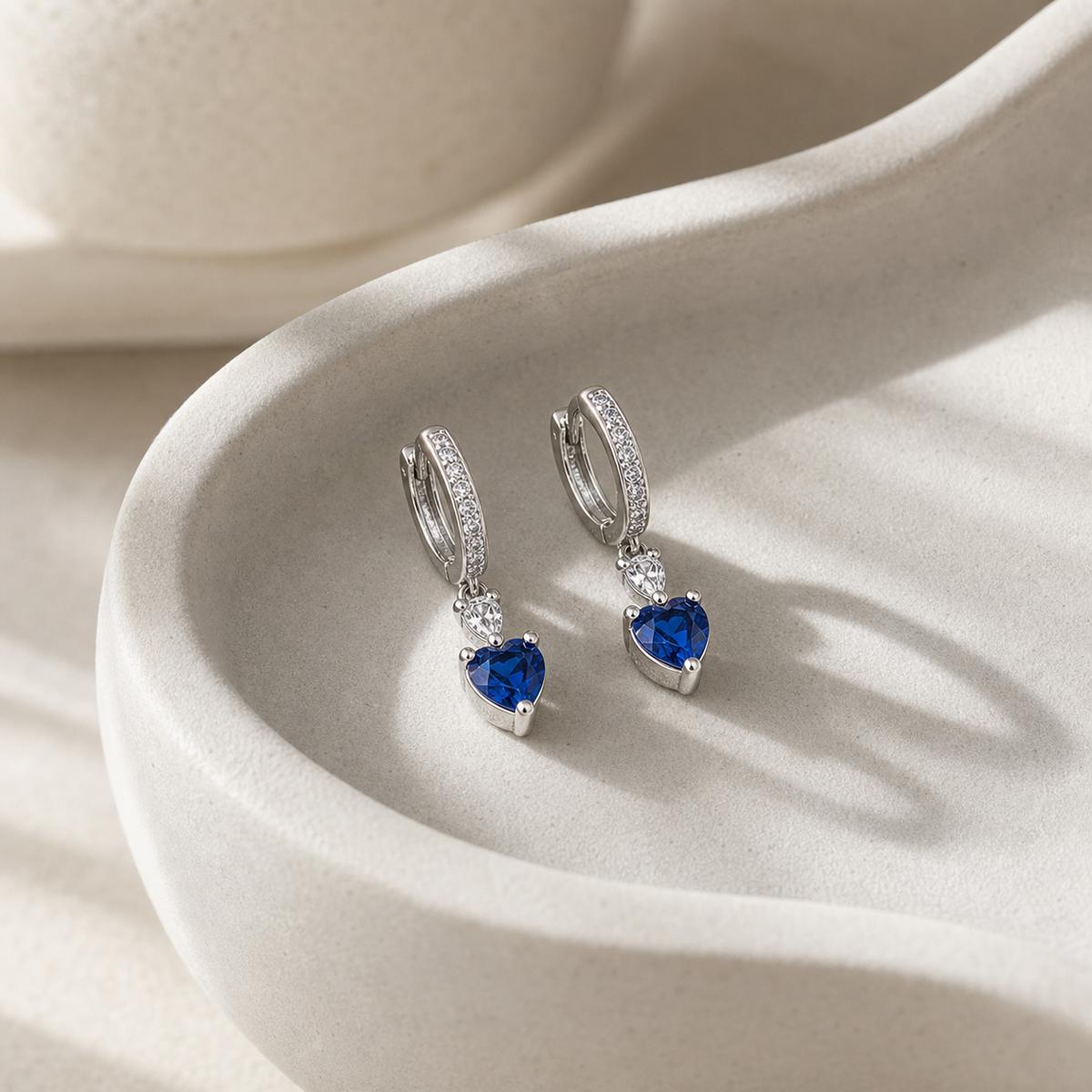 Silver Sapphire Heart Huggie Earrings product image 4