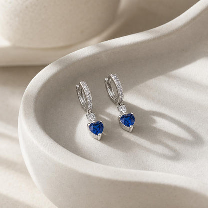 Silver Sapphire Heart Huggie Earrings product image 4